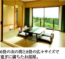 6畳の次の間と8畳の広々サイズで寛ぎに満ちたお部屋。